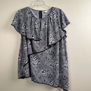 Cato Women's Black White Top Boho Sleeveless Angled Hem High Low 18/20W